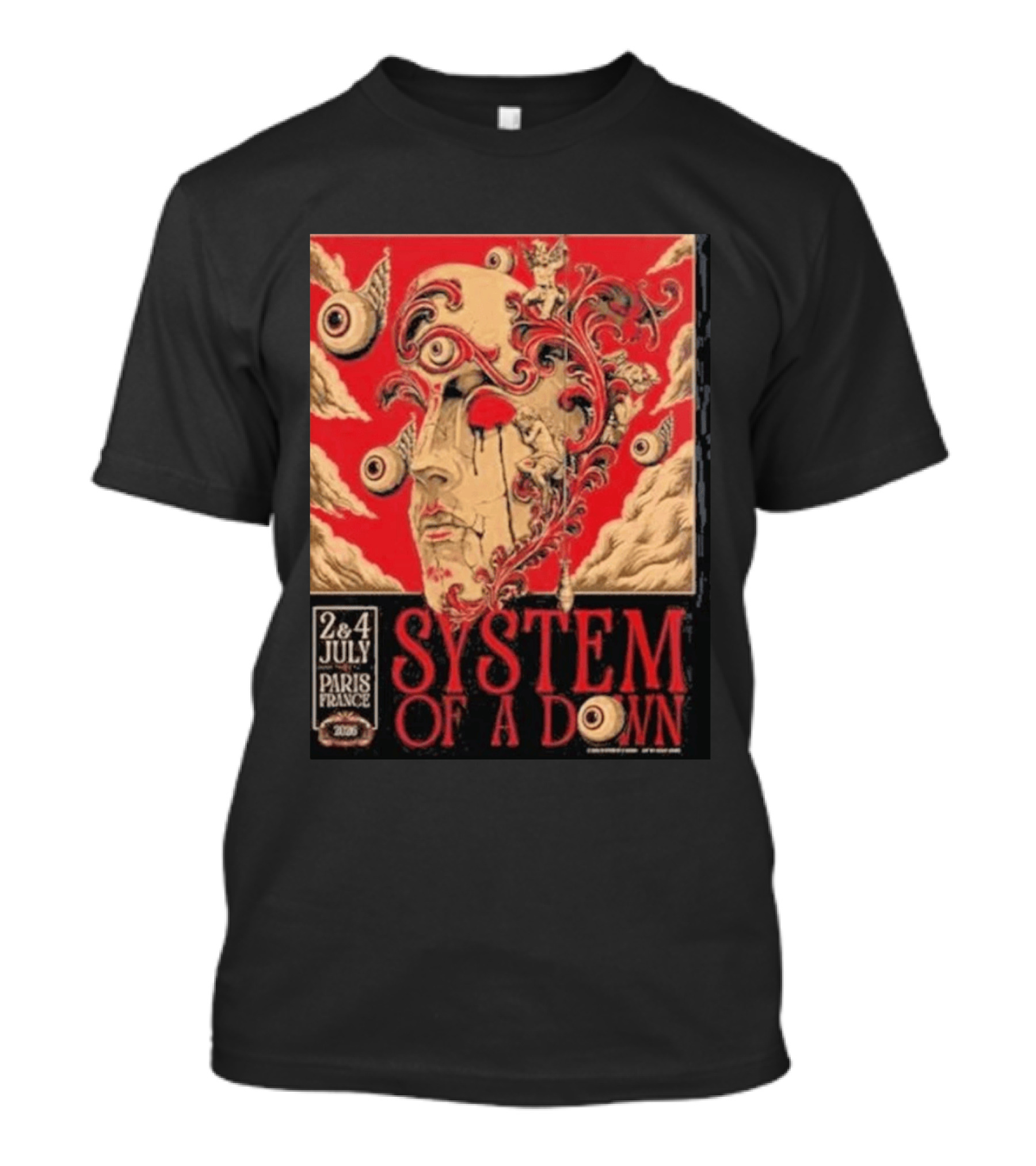 System Of A Down Paris France 2026 Surreal Art Eye Motif July 2 And 4 Concert Stade De France T-Shirt
