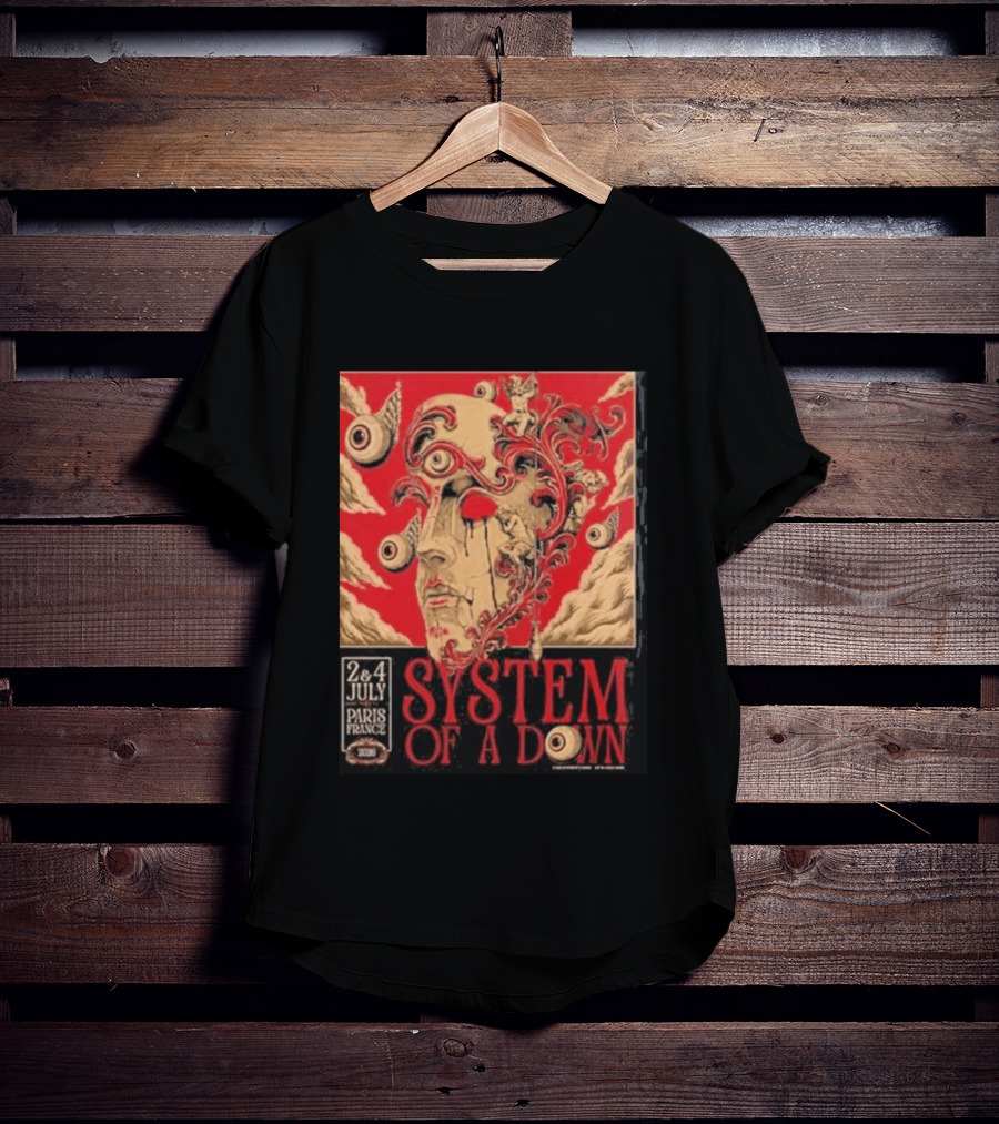 System Of A Down Paris France 2026 Surreal Art Eye Motif July 2 And 4 Concert Stade De France T-Shirt