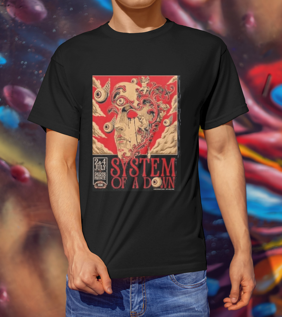 System Of A Down Paris France 2026 Surreal Art Eye Motif July 2 And 4 Concert Stade De France T-Shirt