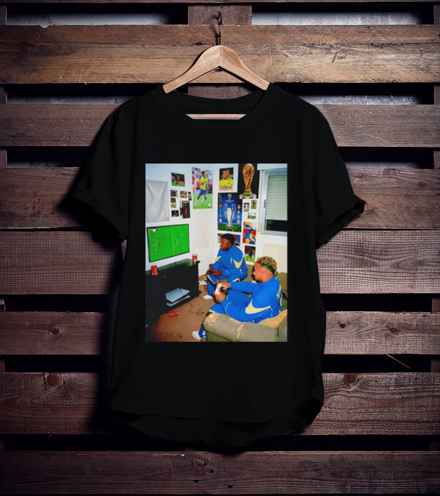 Brazil National Team Neymar Vinícius Júnior Playing Video Games Football S T-Shirt