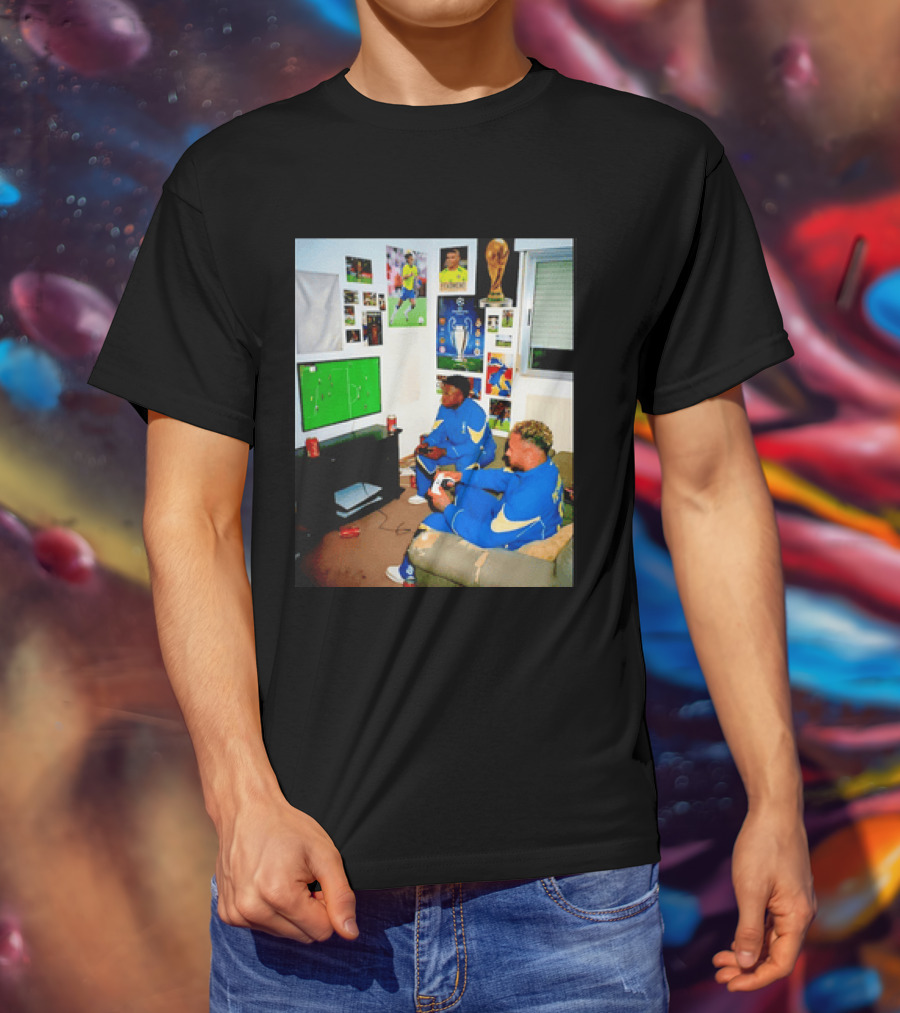 Brazil National Team Neymar Vinícius Júnior Playing Video Games Football S T-Shirt