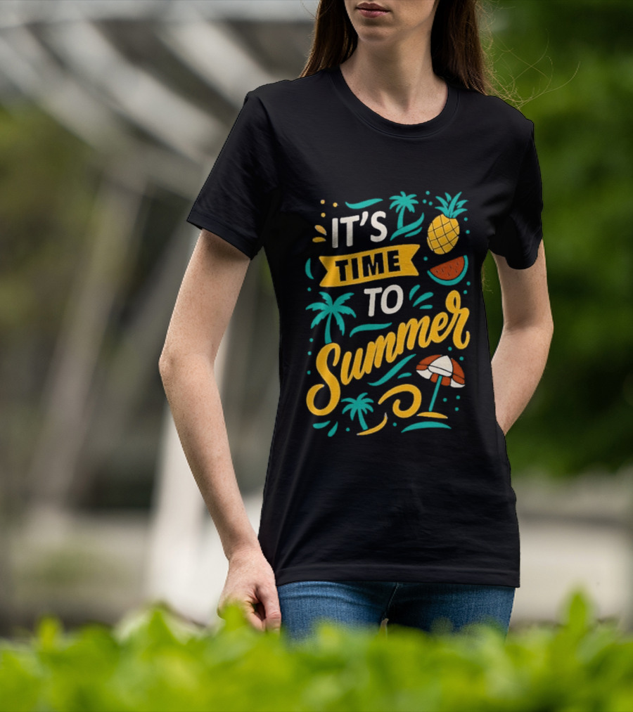 It's Time To Summer With Pineapple Watermelon Beach Umbrella T-Shirt