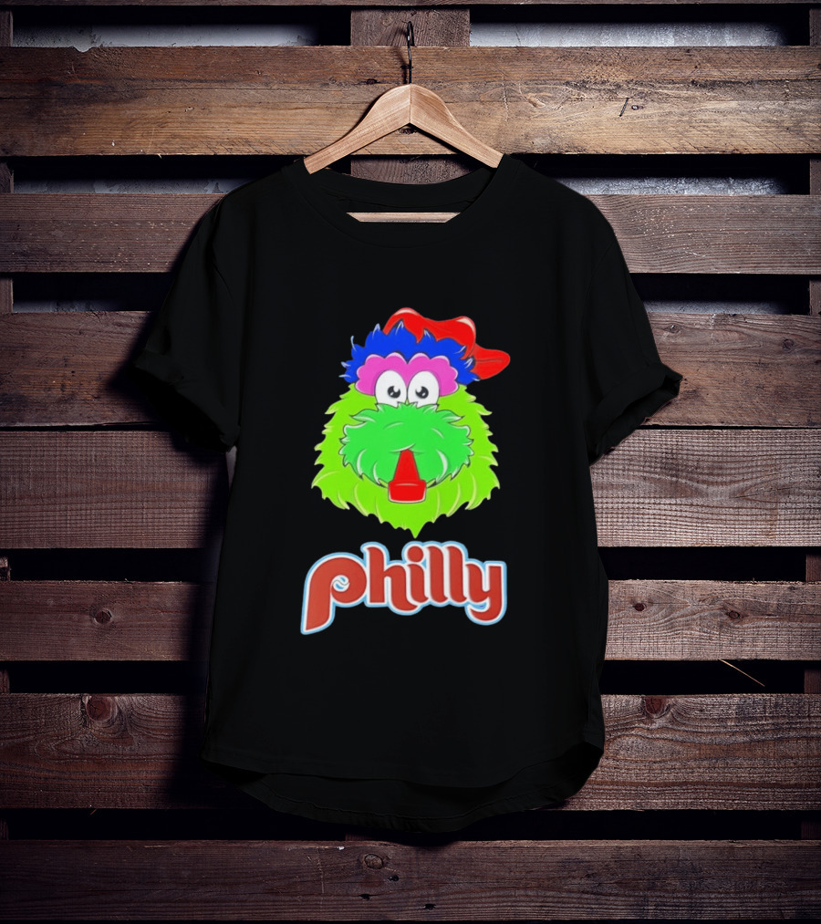 Philly Fanatics Whistle Philly Green Furry Mascot Red Hat T-Shirt