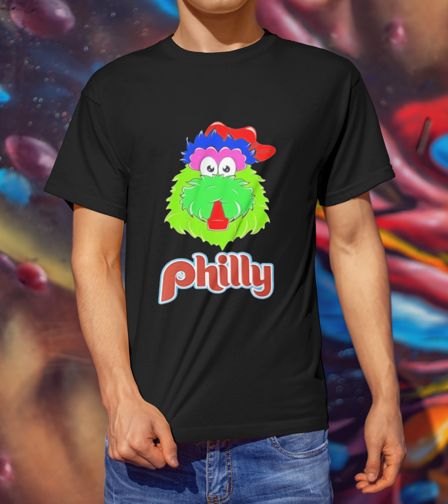 Philly Fanatics Whistle Philly Green Furry Mascot Red Hat T-Shirt