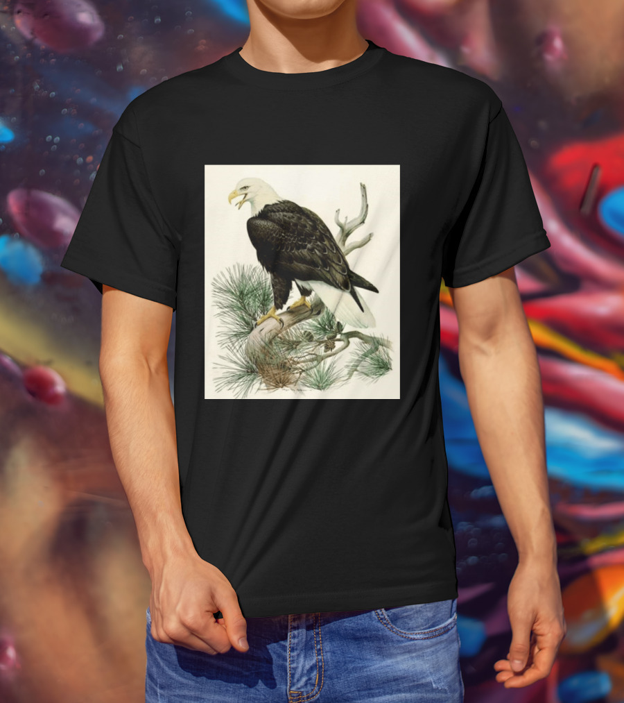 Roger Tory Peterson Bald Eagle Illustration On Stone Background 2026 T-Shirt