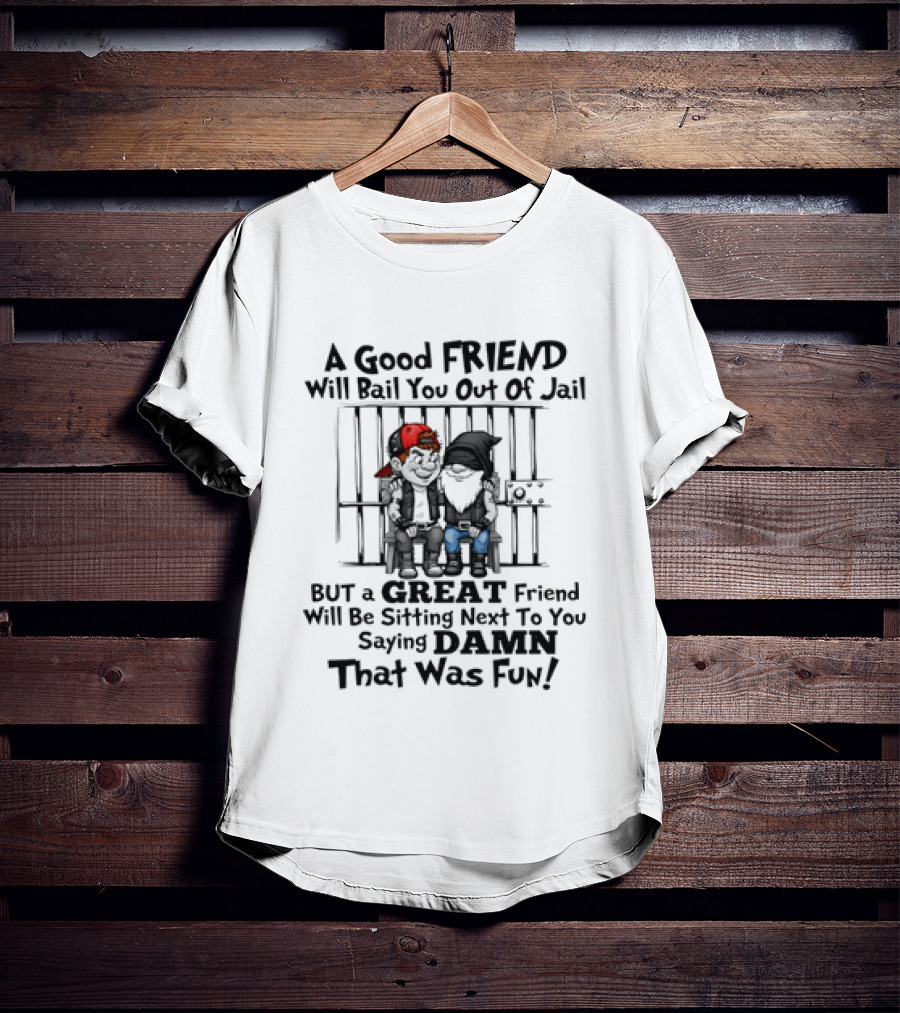 A Good Friend Will Bail You Out Of Jail But A Great Friend Will Be Sitting Next To You Saying Damn That Was Fun T-Shirt
