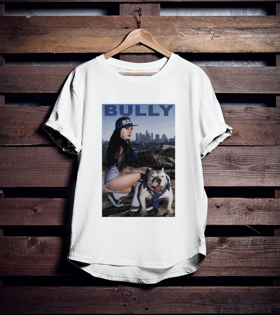 Bully Lifestyle Woman Squatting With Dog Cityscape T-Shirt