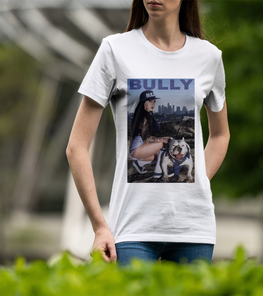 Bully Lifestyle Woman Squatting With Dog Cityscape T-Shirt