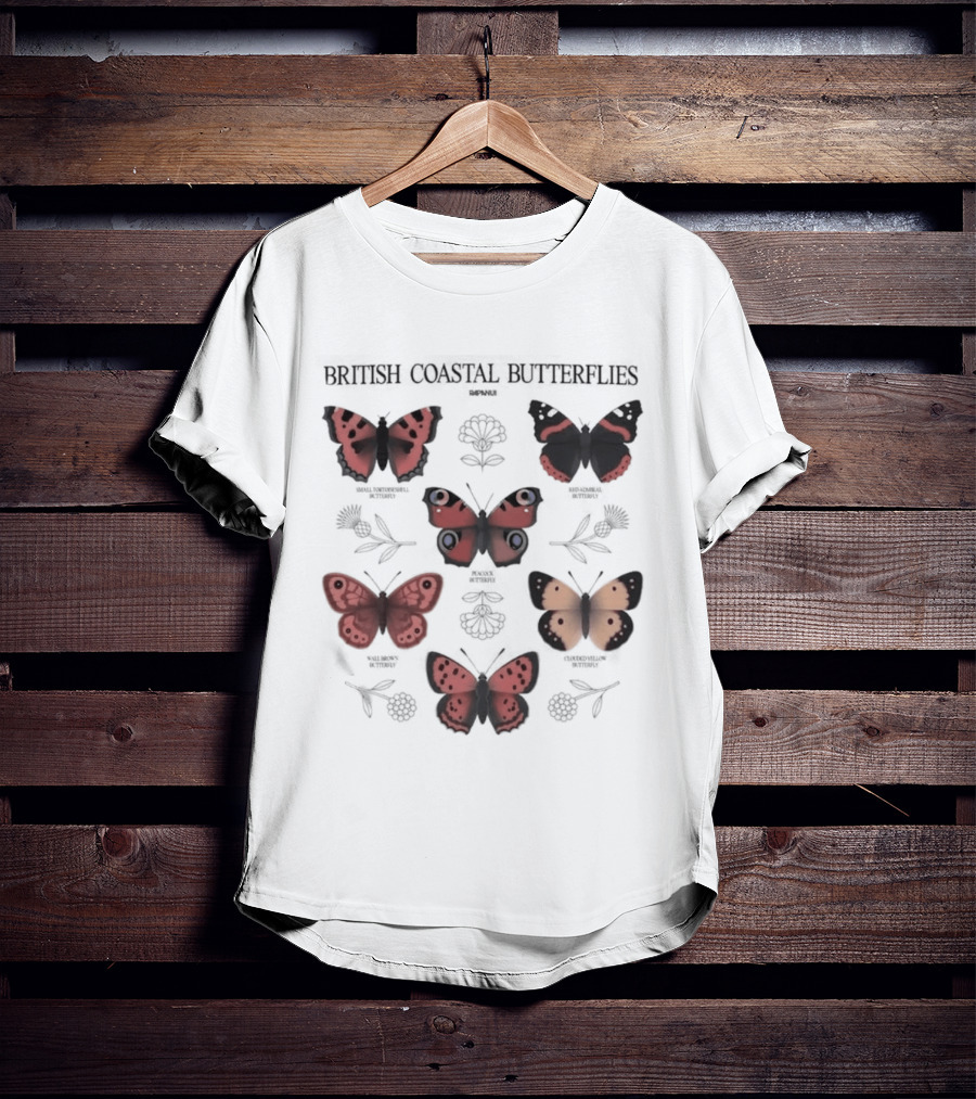 British Coastal Butterflies Species Identification Nature Motifs T-Shirt