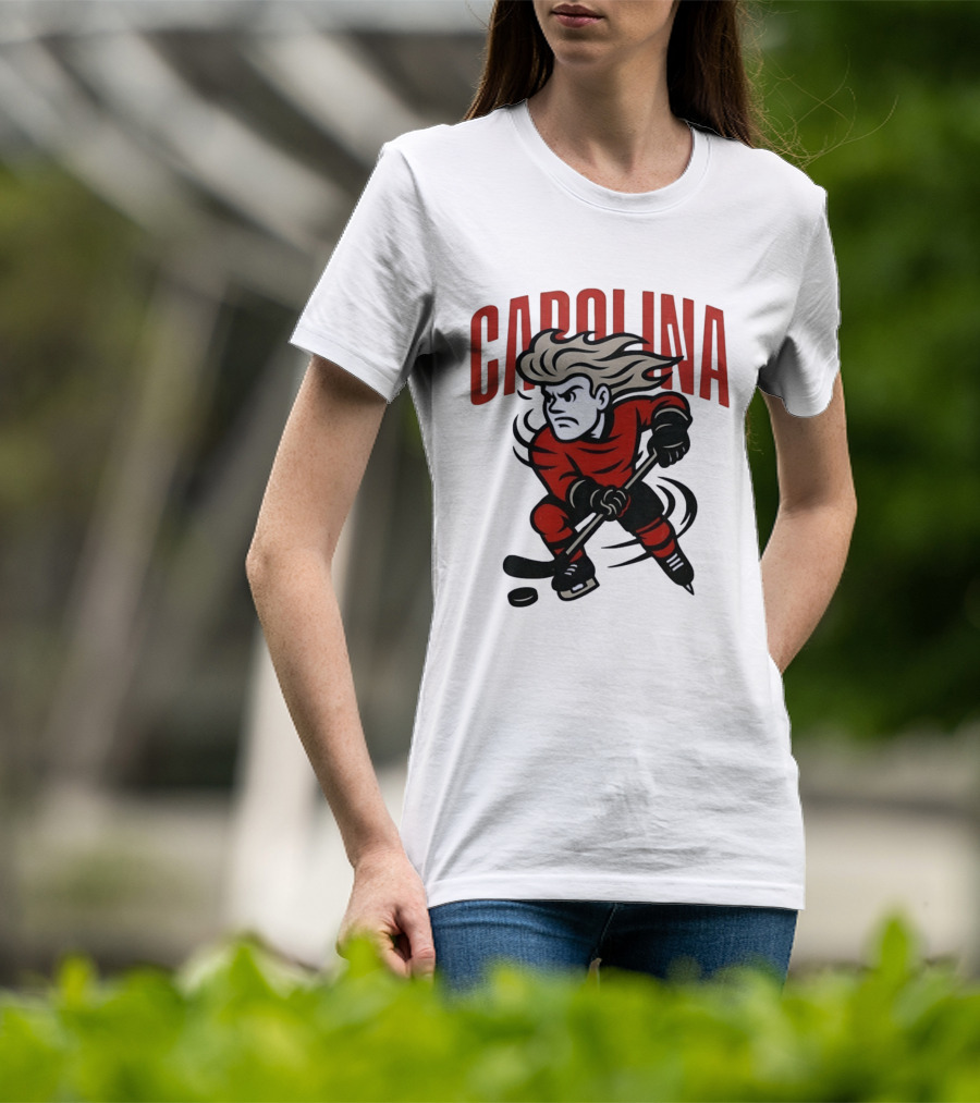 Carolina Hockey Action Figure Skating Puck Player T-Shirt
