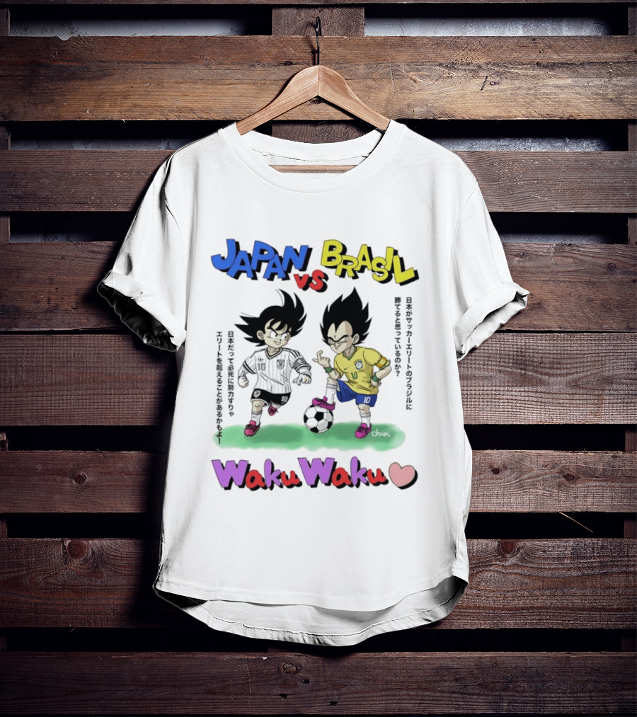 Japan Vs Brasil Goku Vegeta National Teams Waku Waku Soccer Match T-Shirt