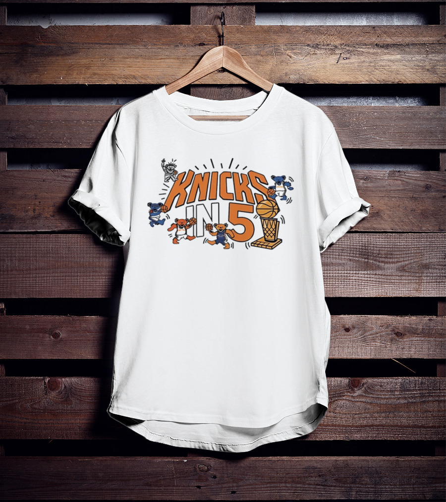Knicks In 5 Grateful Dead Bears Basketball Collaboration T-Shirt