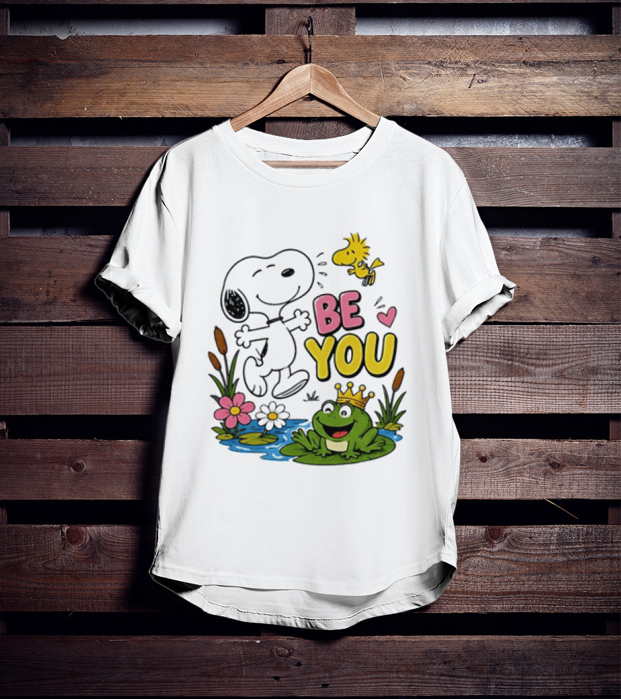 Snoopy And Woodstock Be You Frog Watercolor Flowers T-Shirt
