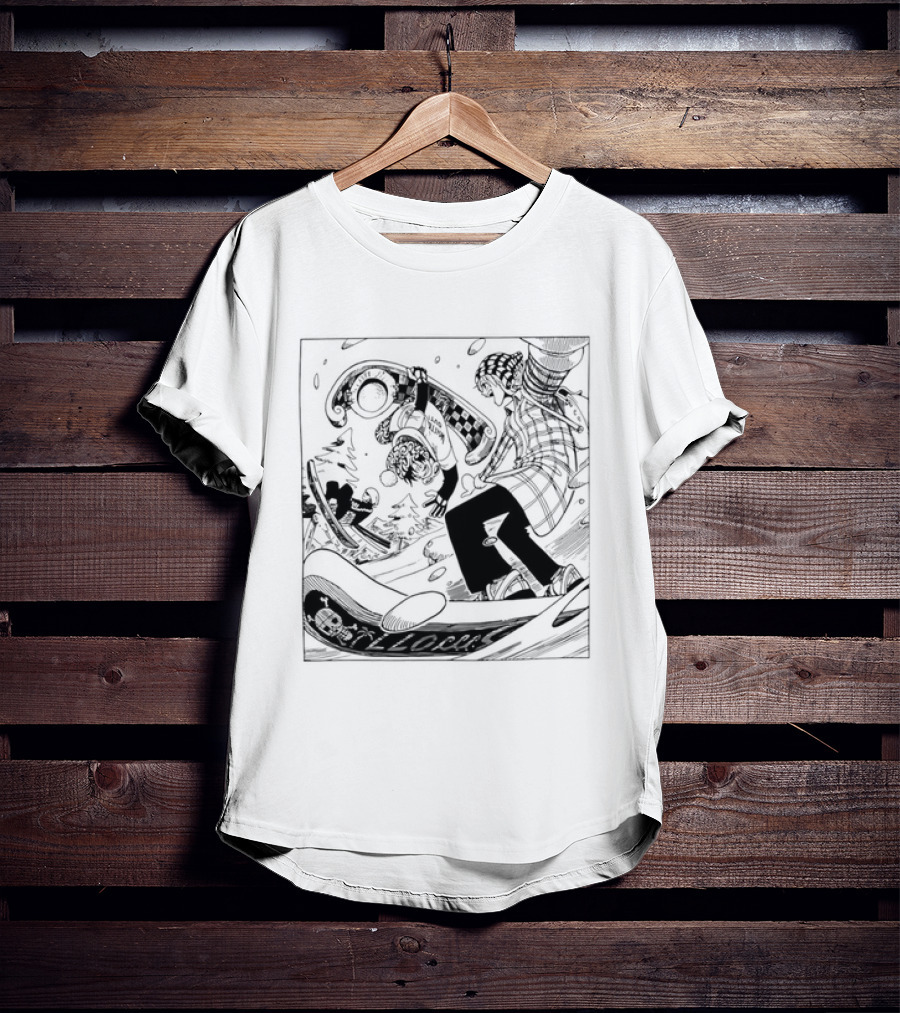 Snowboarding One Piece Crew Manga Style Action White Out Winter Scene T-Shirt