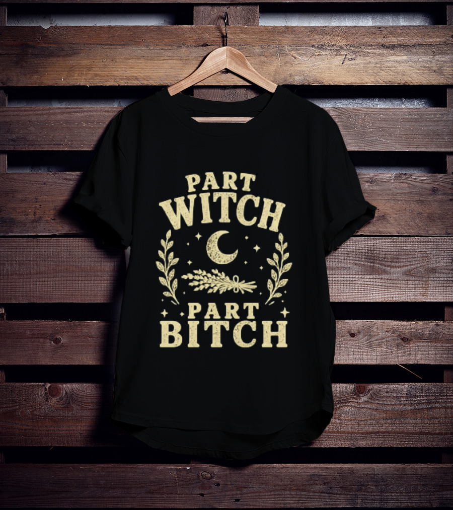 Part Witch Part Bitch Distressed Moon And Herbs T-Shirt