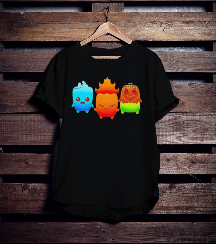 Water Fire And Earth Elemental Creatures Fireboy And Watergirl Cute Characters T-Shirt