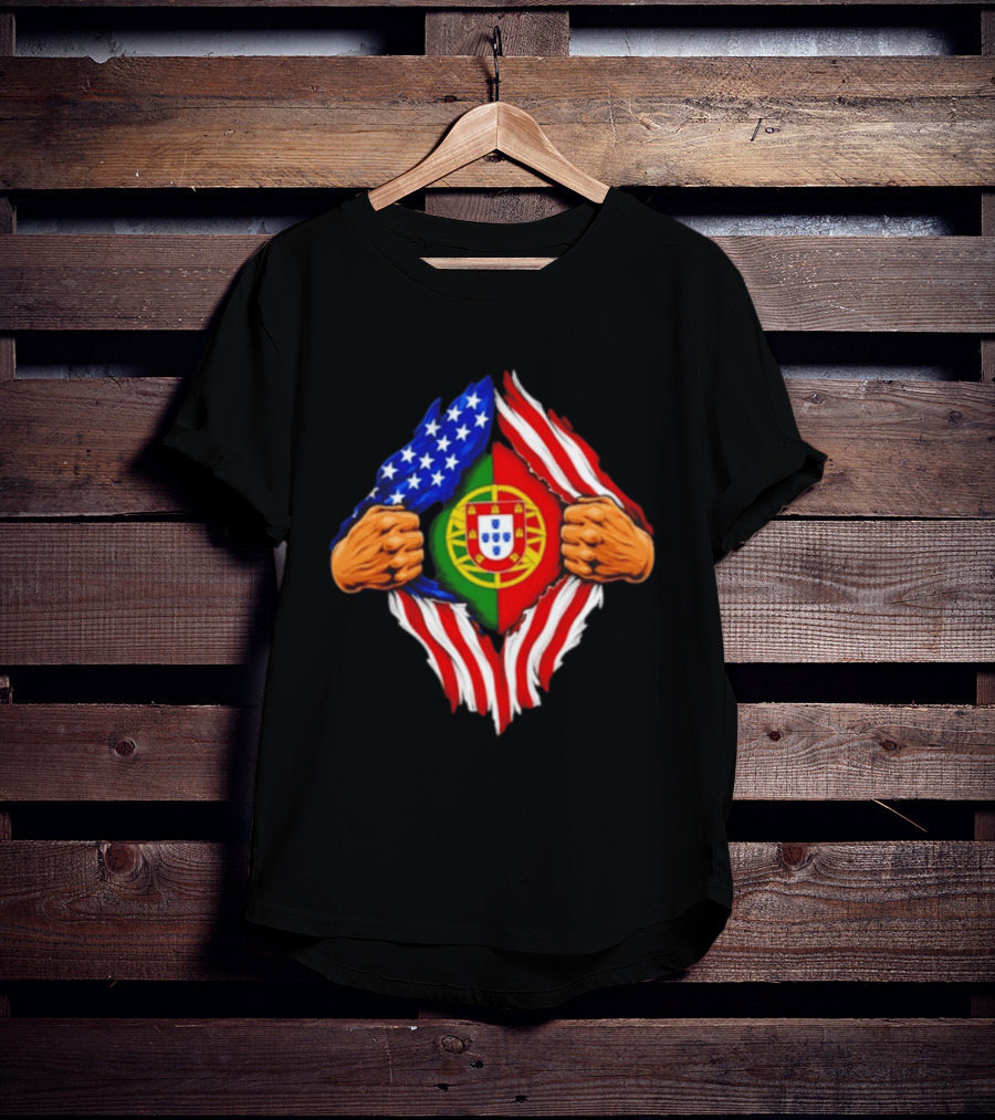 Super Hero American Portuguese Pride Combo Flag T-Shirt