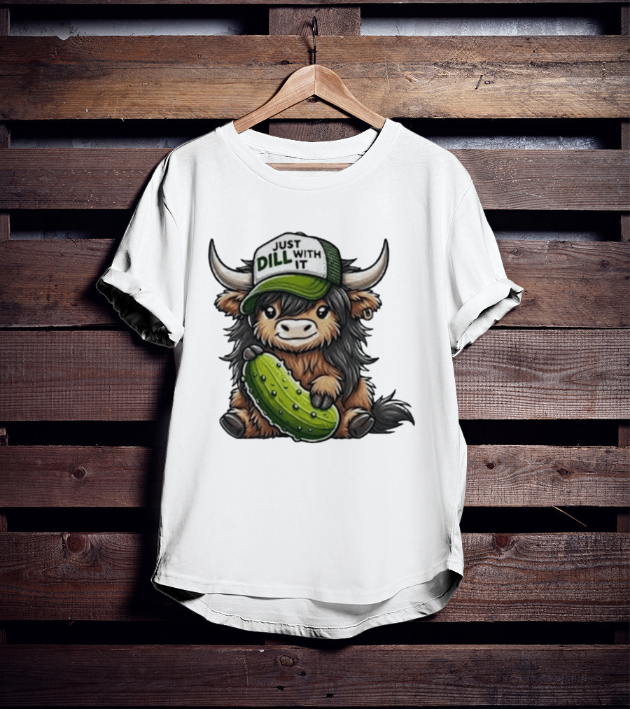 Highland Cow Just Dill With It Pickle Hat T-Shirt