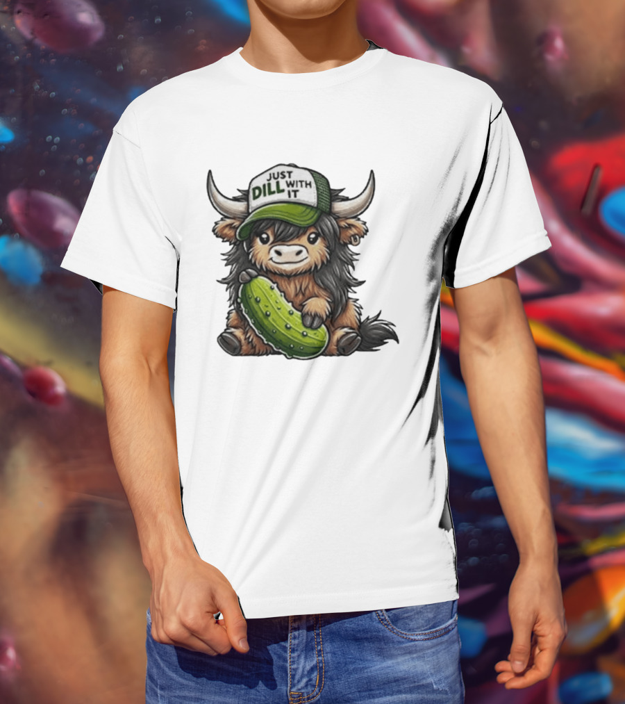 Highland Cow Just Dill With It Pickle Hat T-Shirt
