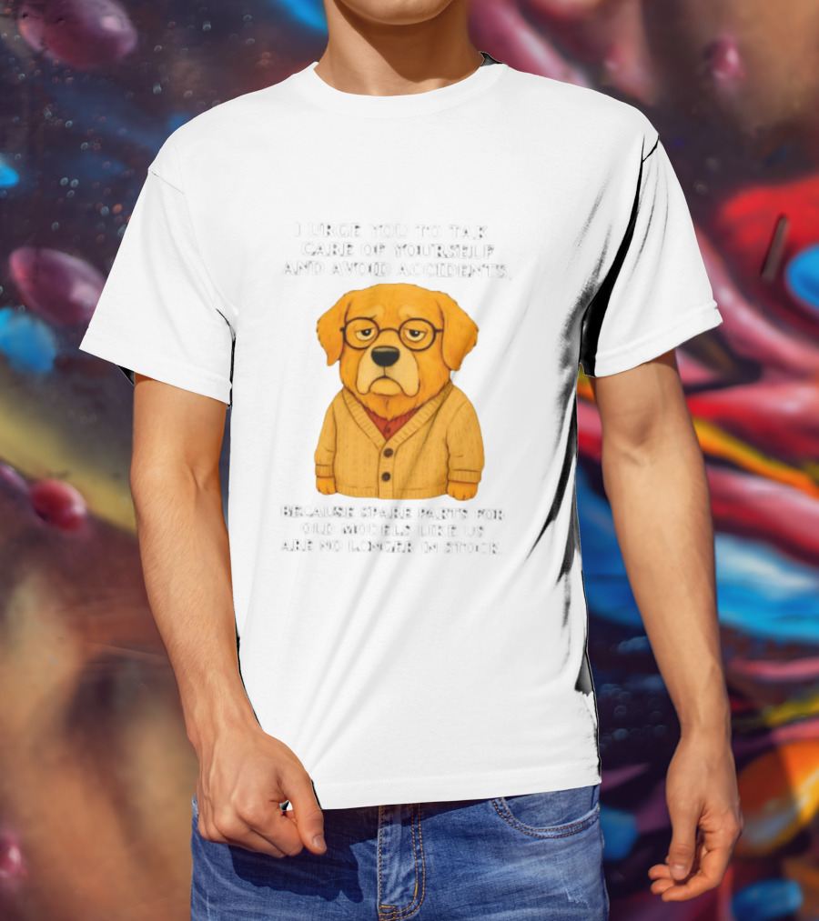 Elderly Golden Retriever Warns To Avoid Accidents Spare Parts For Old Models Not In Stock T-Shirt