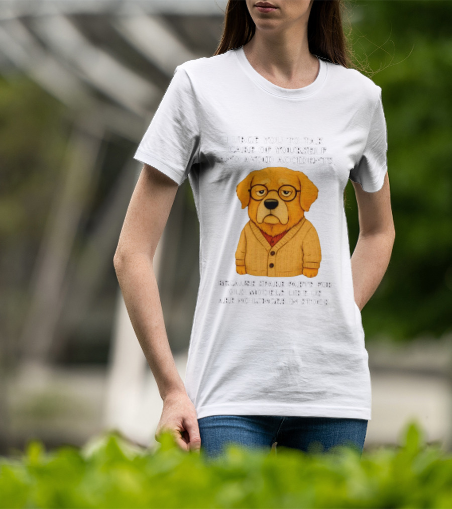 Elderly Golden Retriever Warns To Avoid Accidents Spare Parts For Old Models Not In Stock T-Shirt