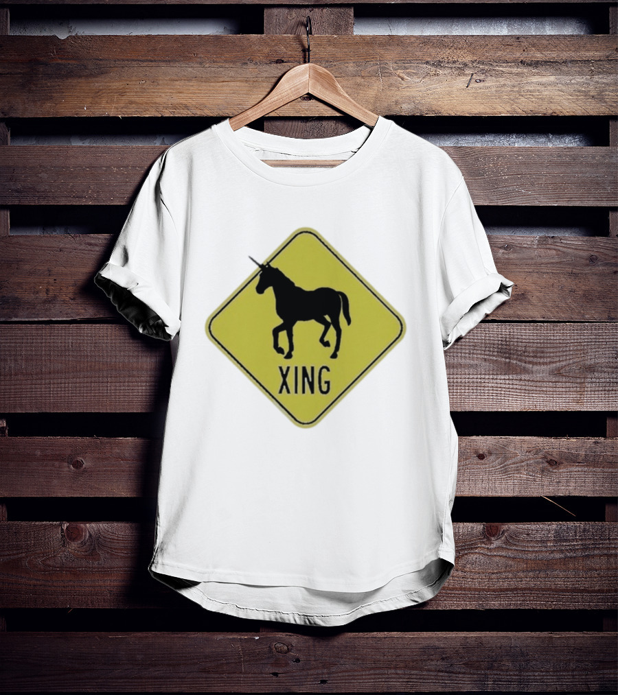 Unicorn Xing Mythical Creature Crosswalk Sign T-Shirt