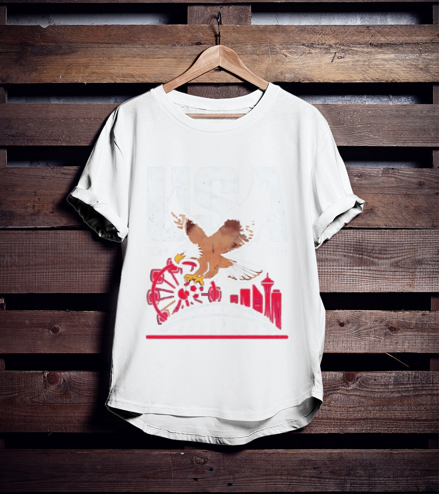 USA 2026 Eagle Space Needle Soccer Seattle Ferris Wheel T-Shirt