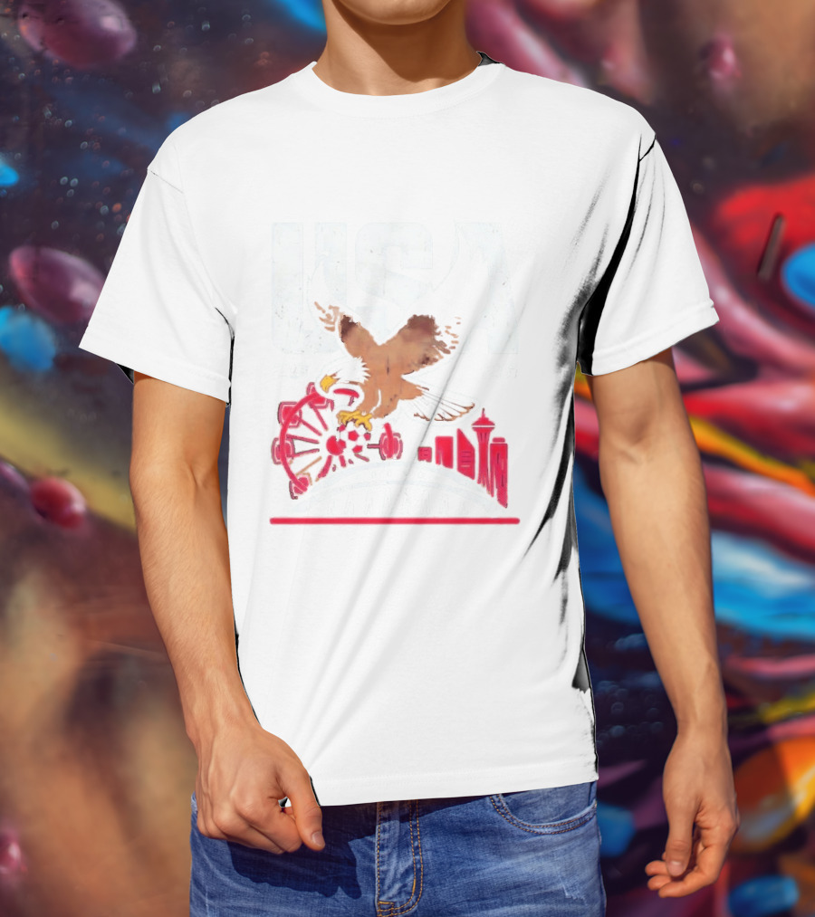 USA 2026 Eagle Space Needle Soccer Seattle Ferris Wheel T-Shirt
