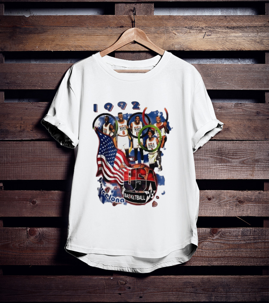 USA Basketball 1992 Dream Team Patrick Ewing David Robinson Michael Jordan Clyde Drexler Barcelona T-Shirt