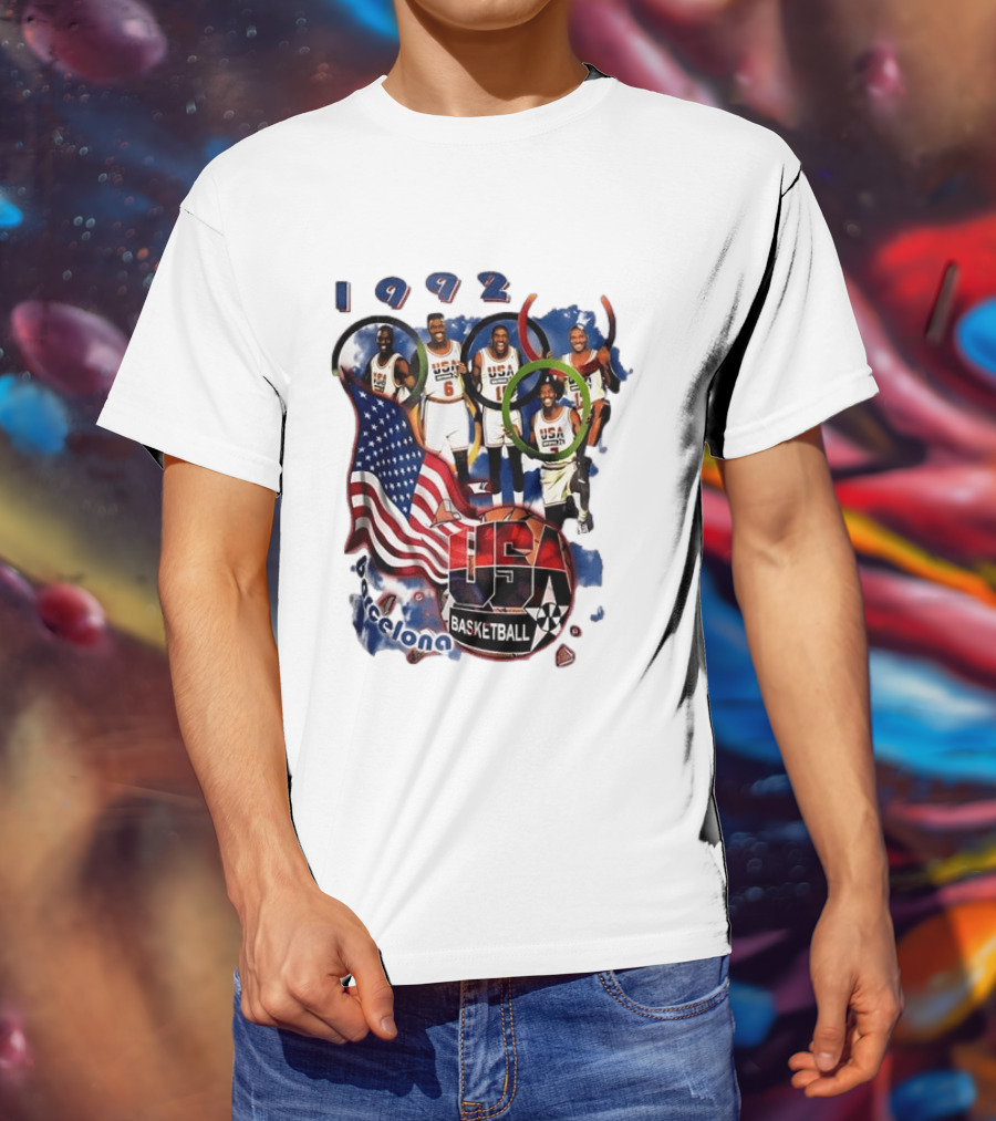 USA Basketball 1992 Dream Team Patrick Ewing David Robinson Michael Jordan Clyde Drexler Barcelona T-Shirt
