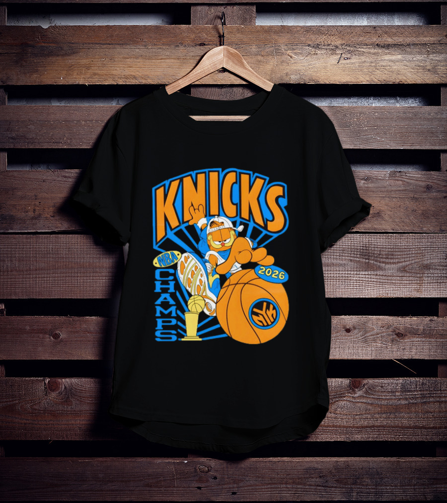 Knicks NBA Champs 2026 Orange Cat Basketball T-Shirt