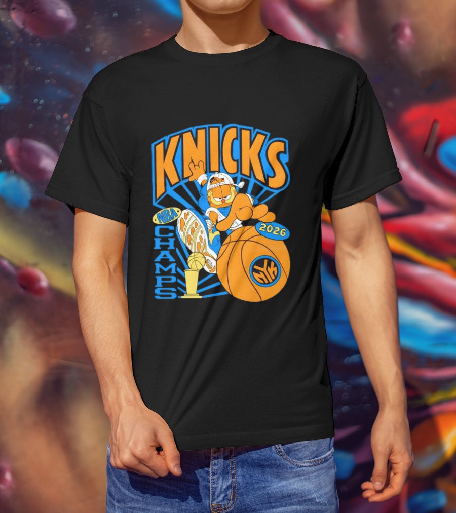 Knicks NBA Champs 2026 Orange Cat Basketball T-Shirt