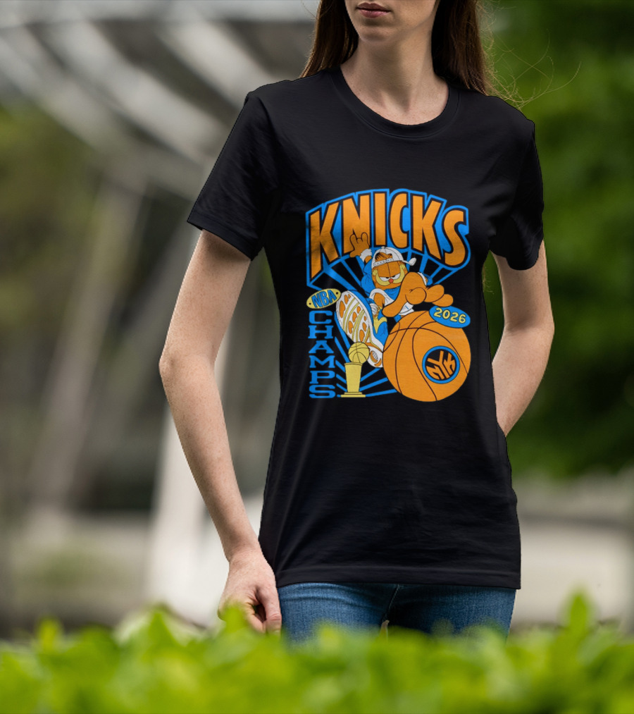 Knicks NBA Champs 2026 Orange Cat Basketball T-Shirt
