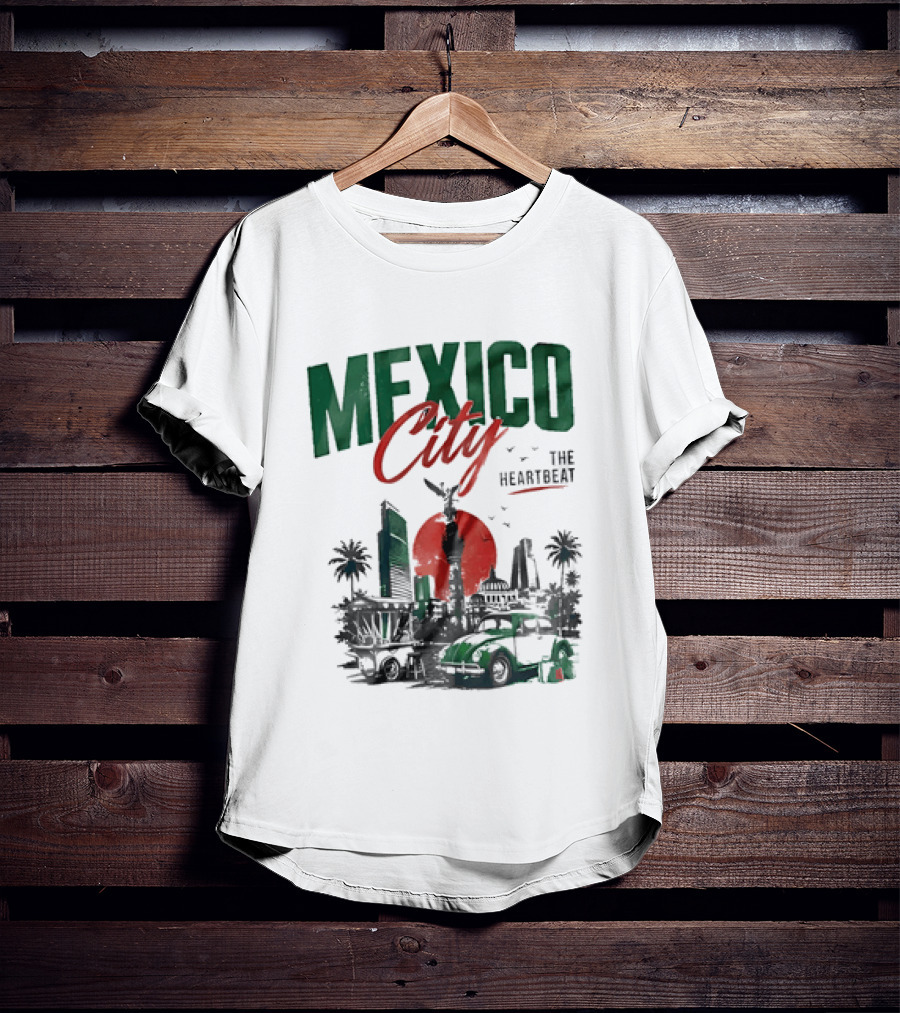 Mexico City Skyline Angel Of Independence Vibrant Heartbeat Landscape T-Shirt