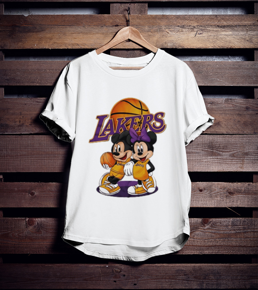 Mickey Mouse Los Angeles Lakers Basketball Crossover With Minnie Mouse T-Shirt