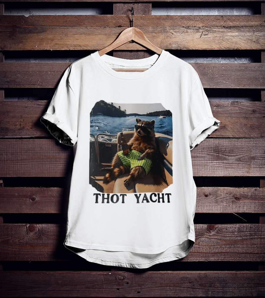 Raccoon Relaxing Thot Yacht Boat Adventure T-Shirt