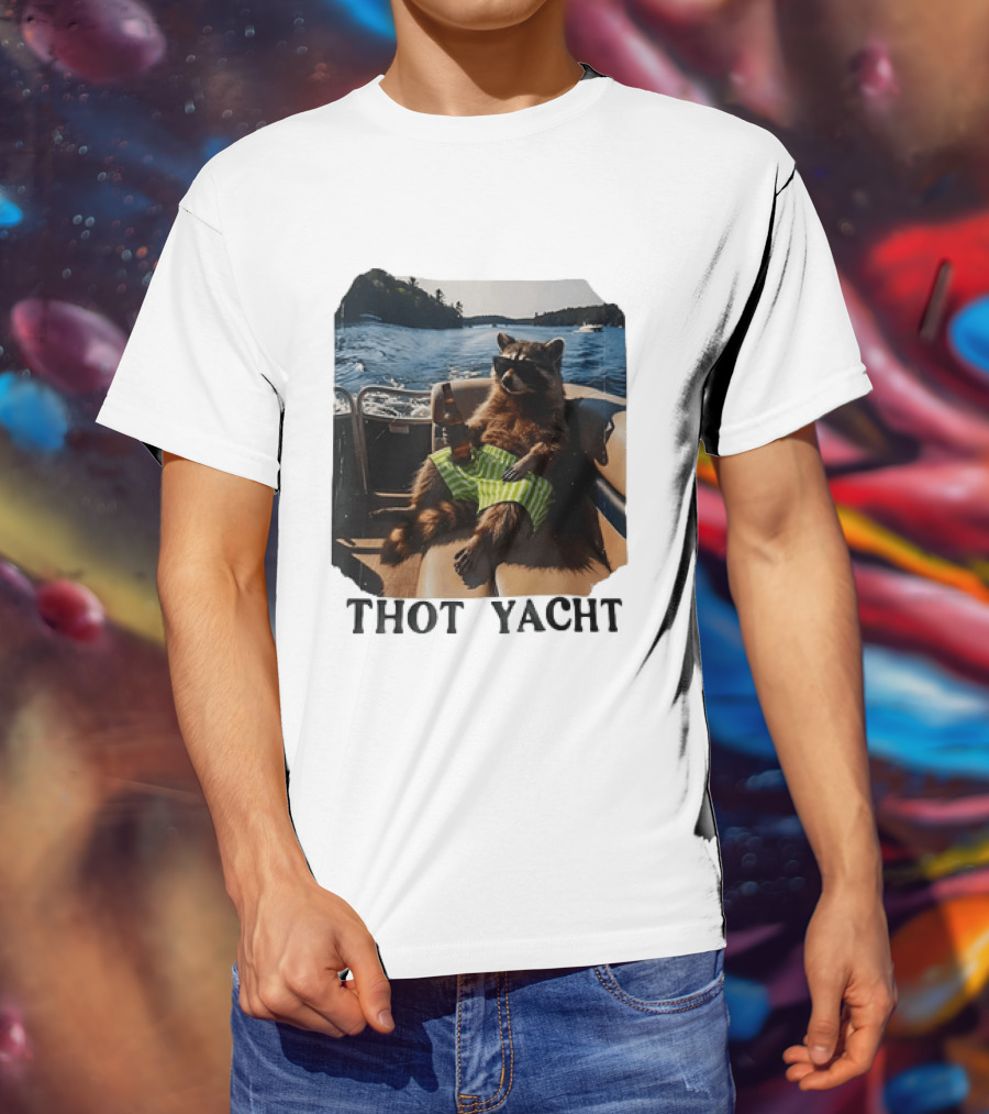 Raccoon Relaxing Thot Yacht Boat Adventure T-Shirt