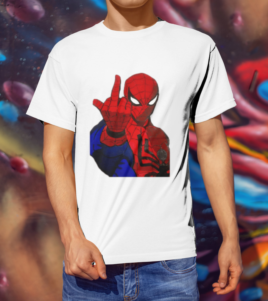 Spider Man Middle Finger Gesture Iconic Superhero Attitude T-Shirt