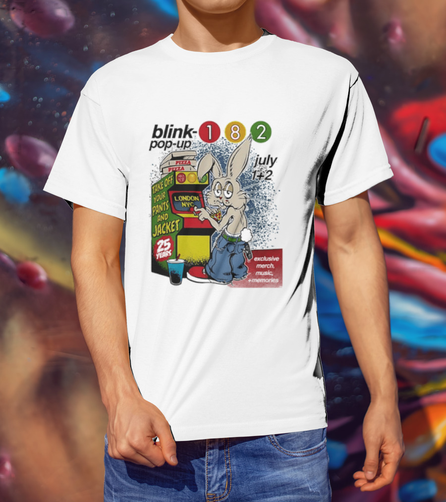 Blink 182 Take Off Your Pants And Jacket Pop Up 25 Years London NYC July Pizza T-Shirt