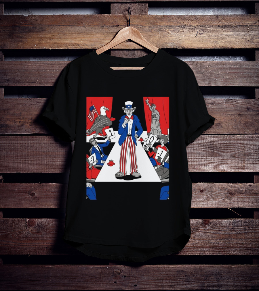 Uncle Sam Patriotic Symbol With Statue Of Liberty And American Eagle Political Commentary T-Shirt