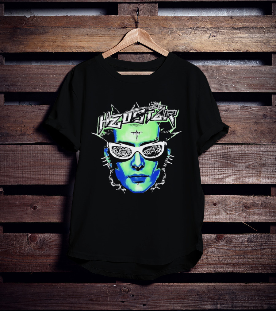 Heustar Face Futuristic Cyberpunk Digital Neon Aesthetic T-Shirt
