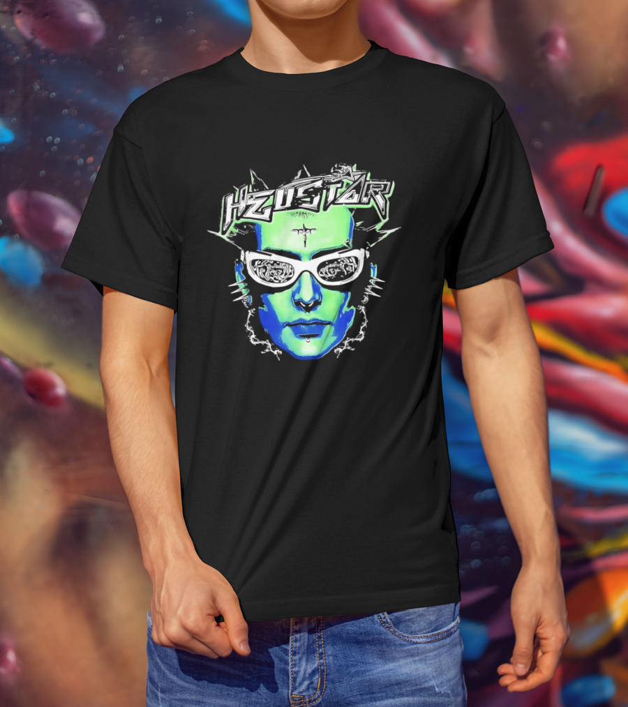 Heustar Face Futuristic Cyberpunk Digital Neon Aesthetic T-Shirt