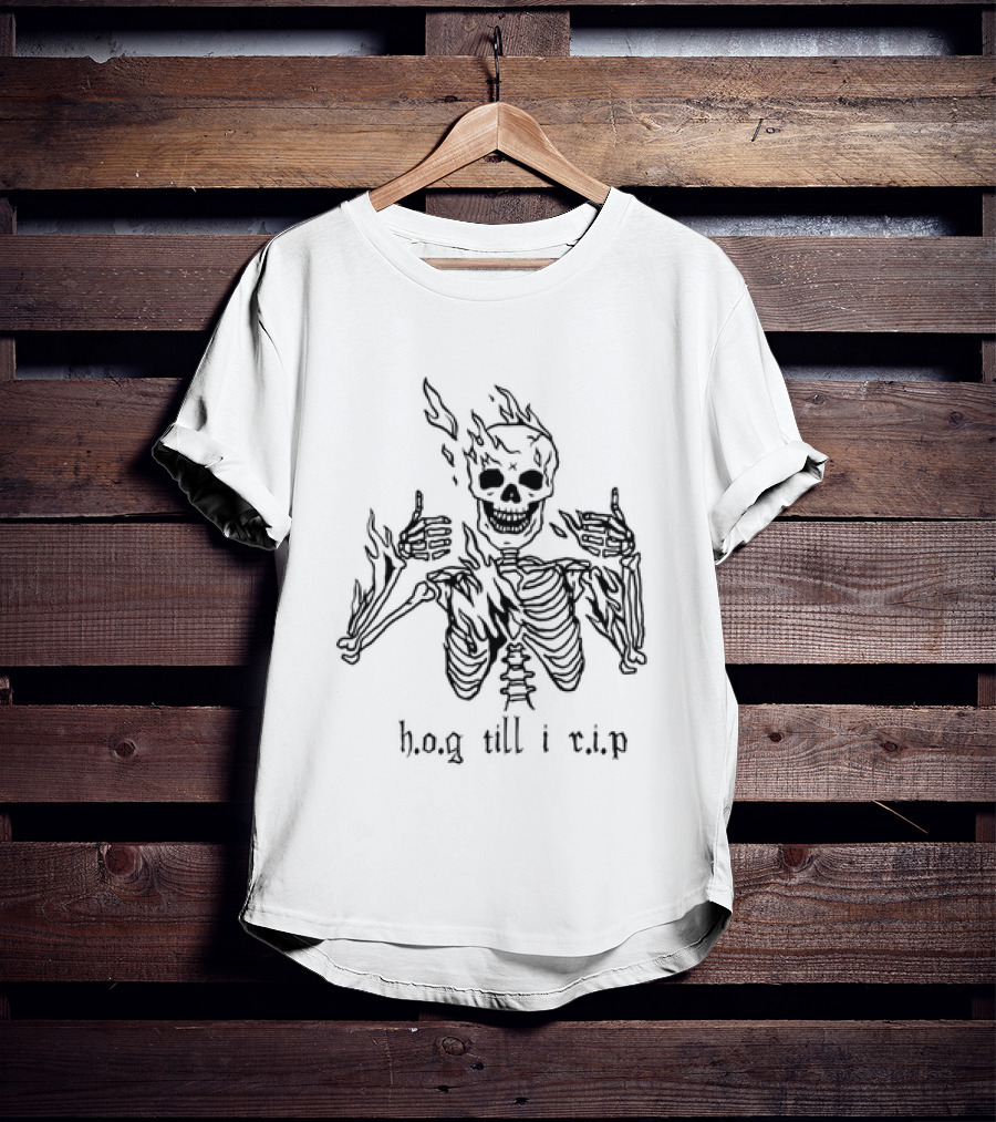 Hog Till I Rip Skeleton Flaming Skull Paint T-Shirt