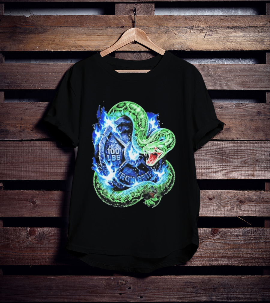 100 Lbs Iron Grip Snake With Lightning And Dumbbell T-Shirt
