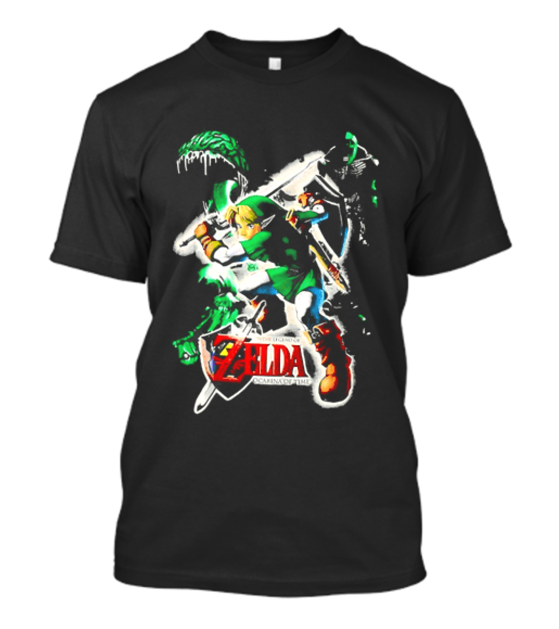 Legend Of Zelda Ocarina Of Time Link Fighting Enemies T-Shirt