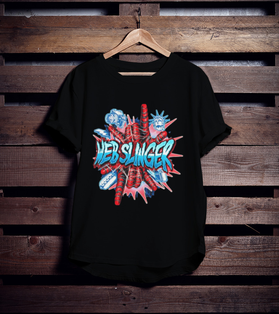Web Slinger Camera Statue Of Liberty Sneakers Film Hot Dog T-Shirt