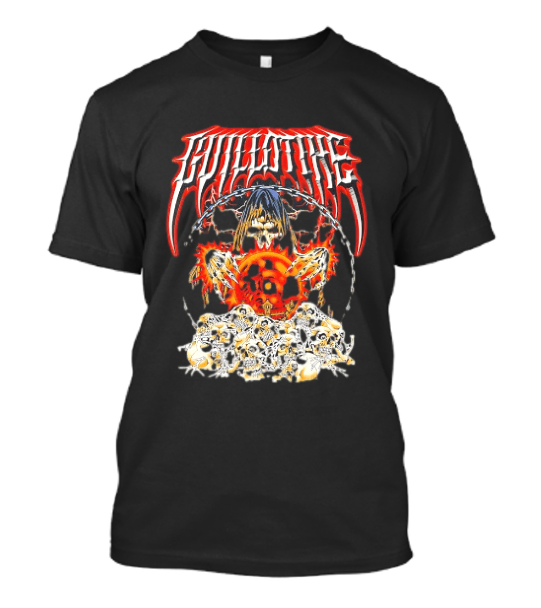 Guillotine Grim Reaper Crystal Ball Skulls Fiery Chains T-Shirt
