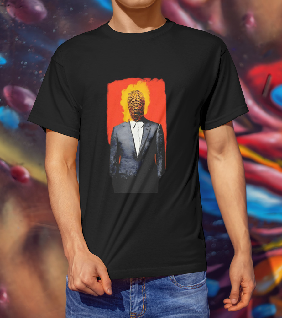 Ignition Man In Tuxedo With Fiery Head On Bold Red T-Shirt