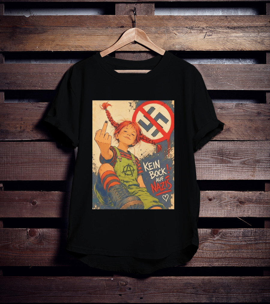 Pippi Longstocking Kein Bock Auf Nazis Middle Finger Anti Nazi Sign Anarchy T-Shirt