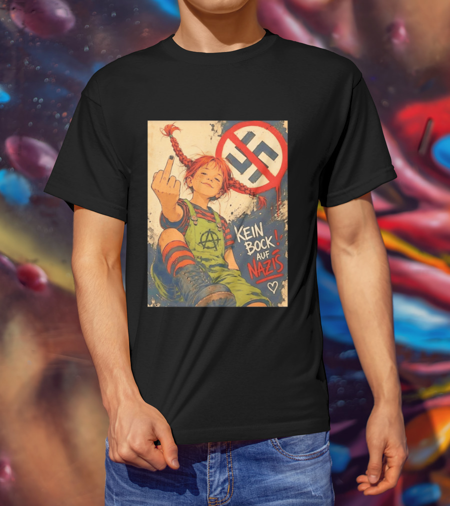 Pippi Longstocking Kein Bock Auf Nazis Middle Finger Anti Nazi Sign Anarchy T-Shirt